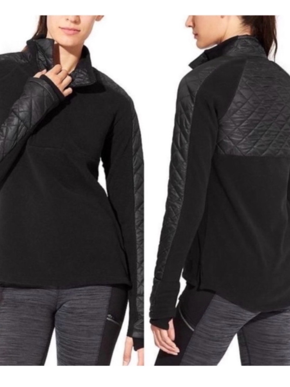 Athleta Quarter Zip, Long Sleeve Pullover with Quilted Sleeves
